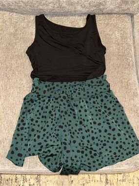 Black Tank Top with  & Paperbag Waist Shorts